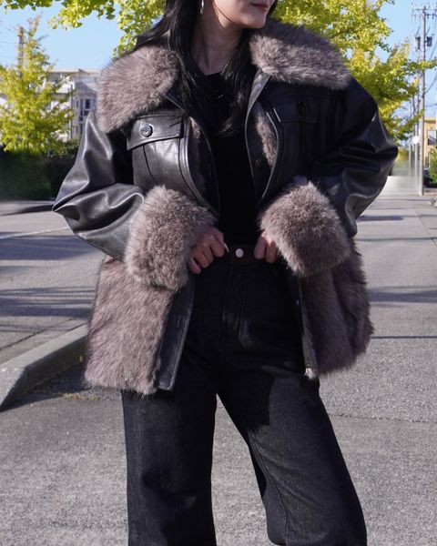 【25AW】Leather Docking Fur Jacket (ブラック) / レザードッキングファージャケット / エコファー / フェイクファー