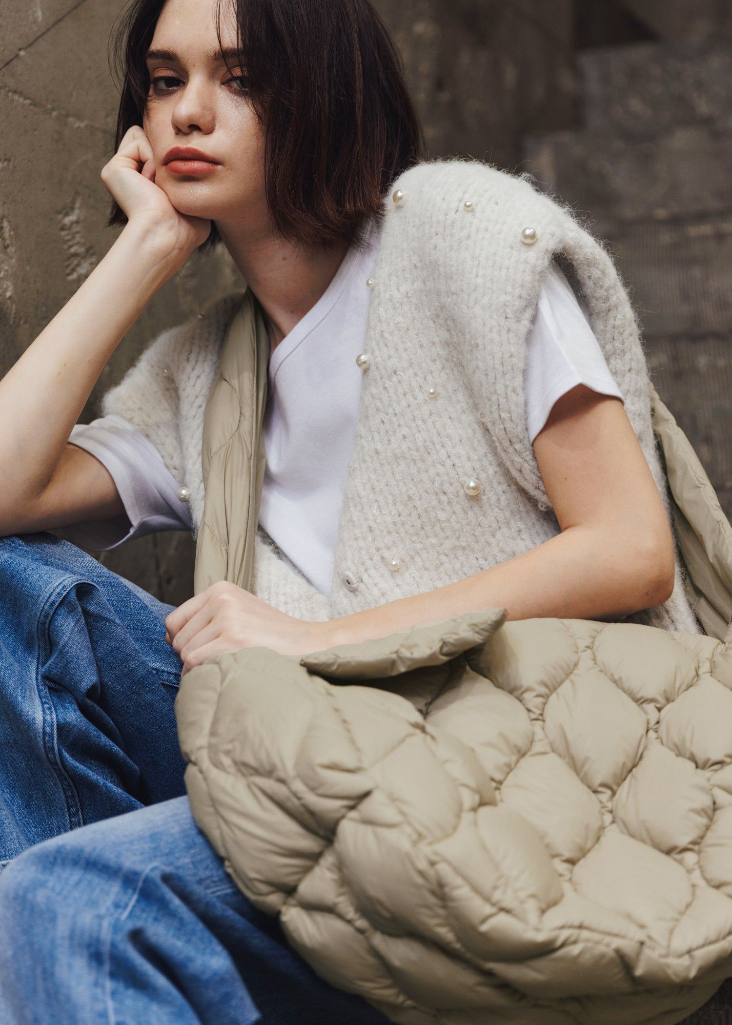 【TAION × WILLFULLY】quilting shoulder down bag / タイオンコラボ キルティングショルダーバッグ (ベージュ) / 25AW /