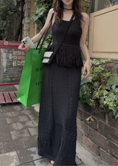 マルチパターン ニットワンピース (ブラック) multi pattern jacquard fringe knit OP (Black) /  26SS