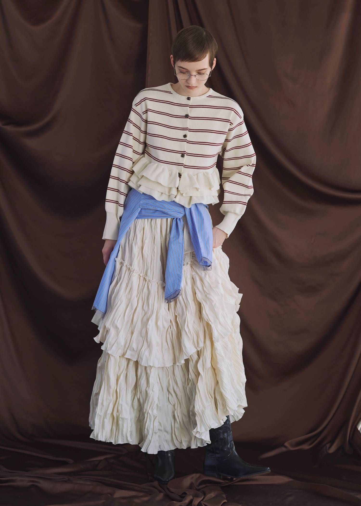 フリルニットカーディガン (レッド) hem ruffle frill knit cardigan (Red) /  26SS