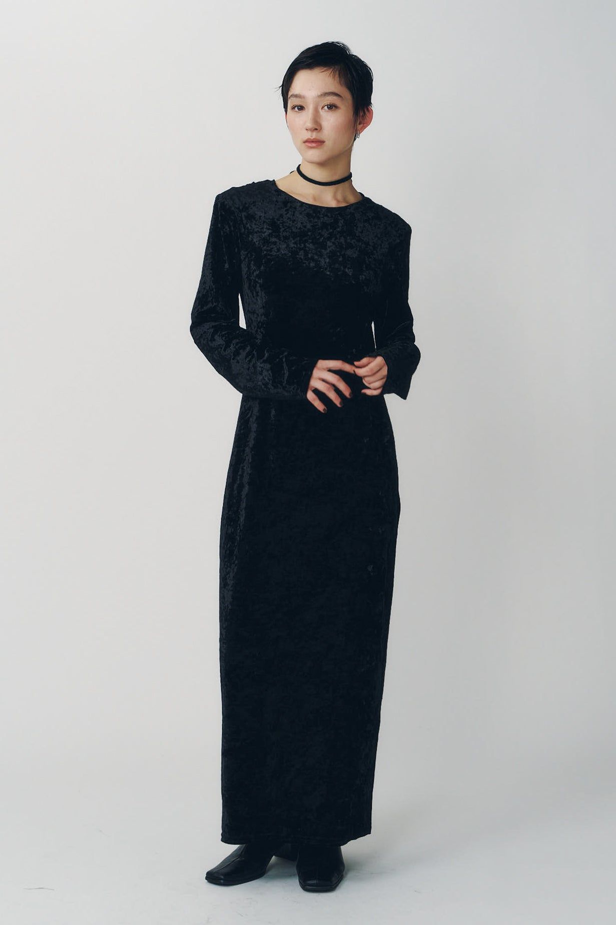 2ウェイ ベロアドレープドレス (ブラック) 2way draped velour dress (Black) / 26AW
