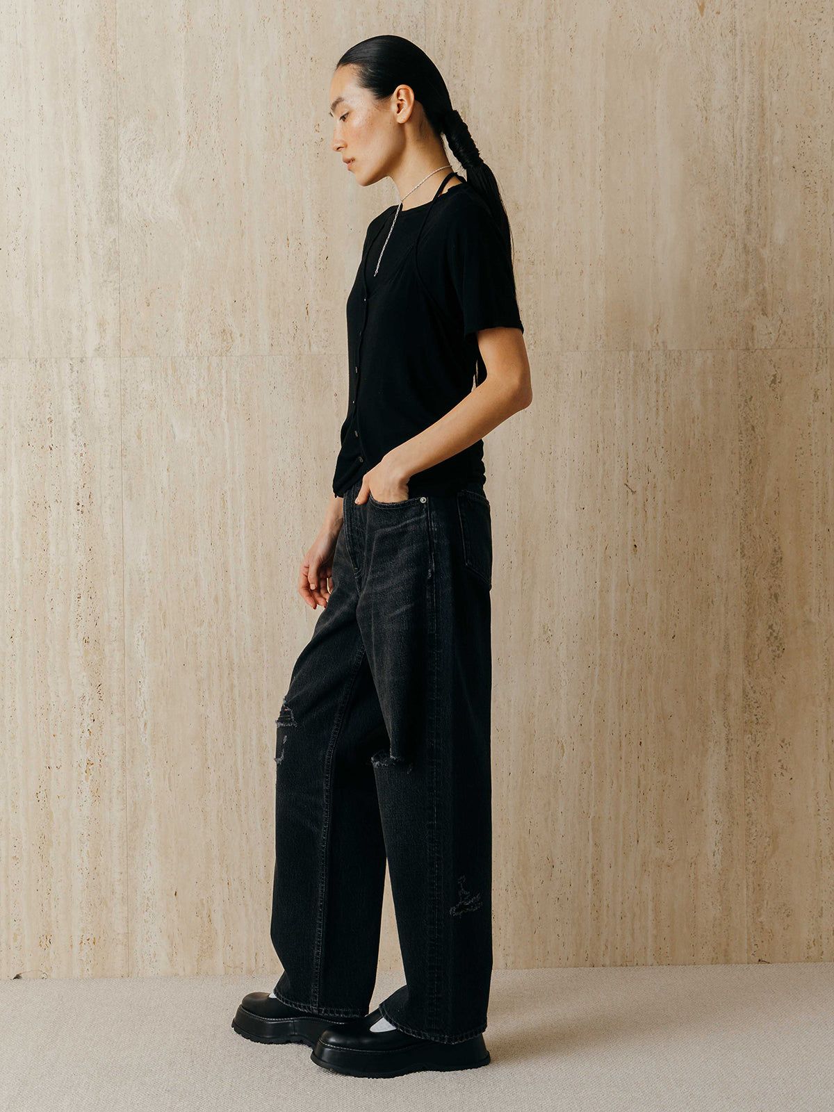 レイヤードカットトップス (ブラック) LAYERED CUT TOPS (Black) /  26SS