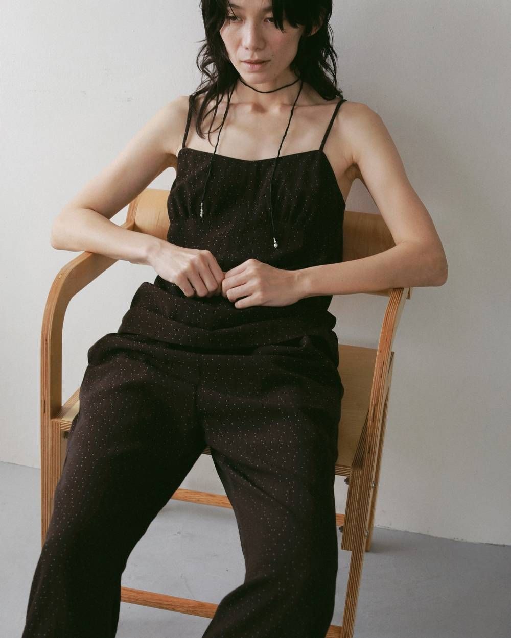 ドットジャガード キャミソールトップス (ブラウン) Dotjacquard Camisole Tops (Brown) / 27SS