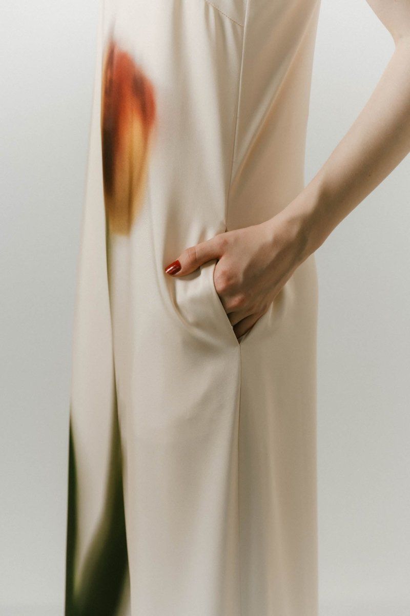 flower print satin dress / フラワープリントサテンドレス (イエロー) / 25SS