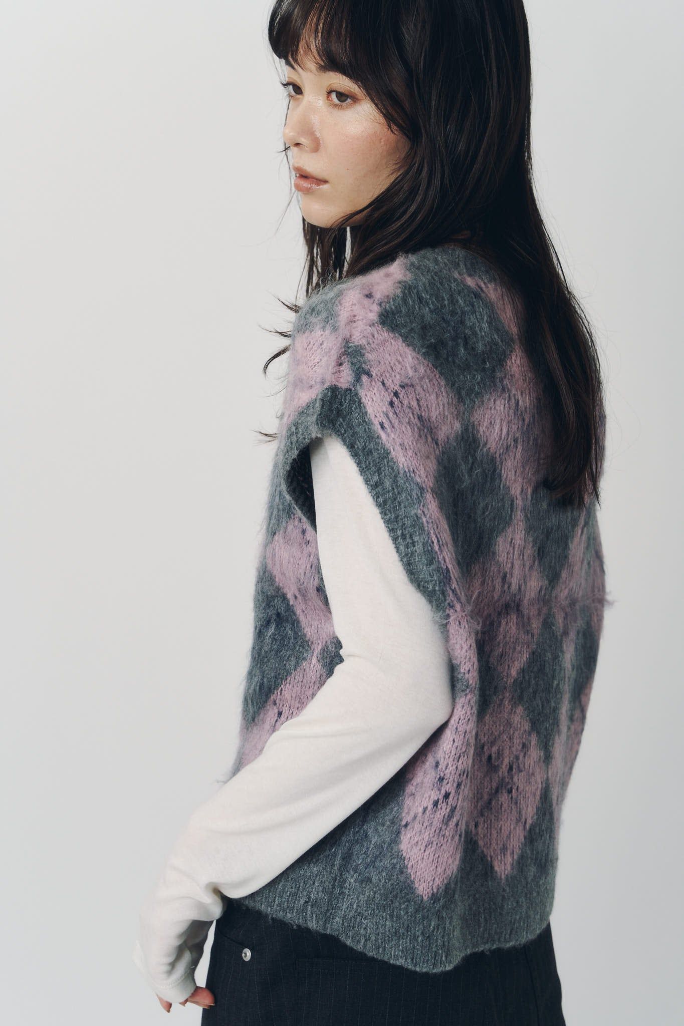アーガイルニットベスト (ピンク) argyle knit vest (Pink) / 26AW