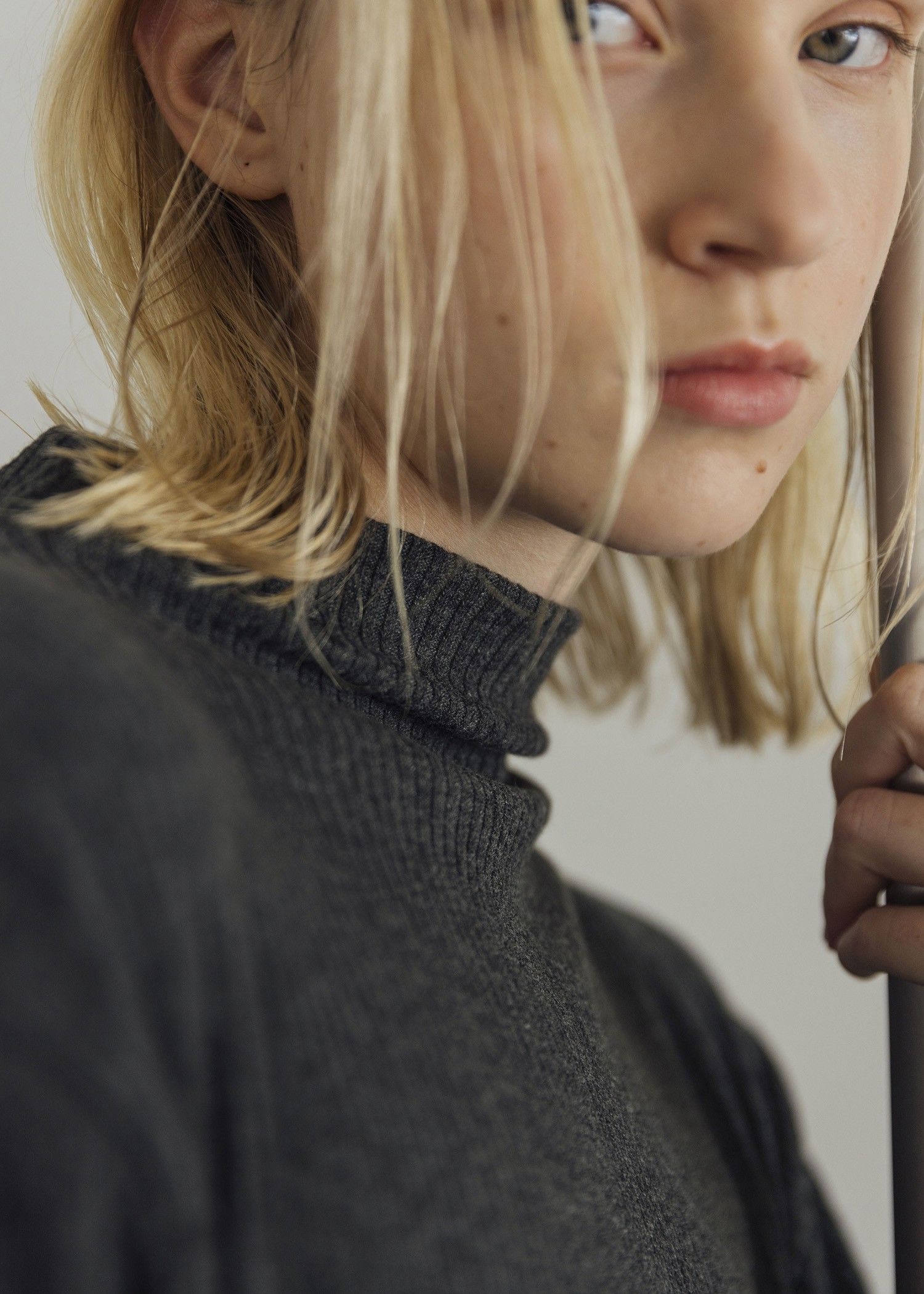 volume sleeve high neck rib OP / ハイネックリブワンピース (チャコール) / 25AW /