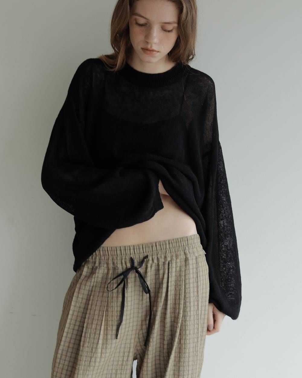 コットンリネン ルーズニット (ブラック) Cottonlinen Loose Knit (Black) / 27SS