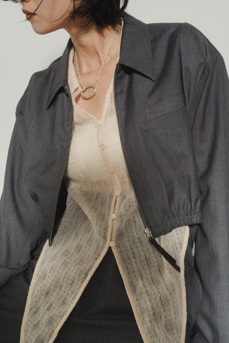 ストライプシャツブルゾン (グレー) stripe shirt blouson (Gray)