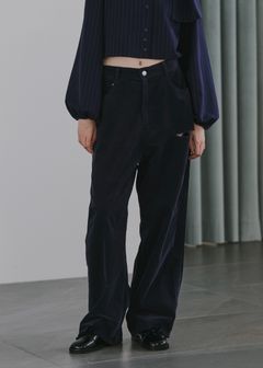 corduroy loose asymmetry notch PT / コーデュロイ ルーズノッチパンツ (ダークブルー) / 25AW /