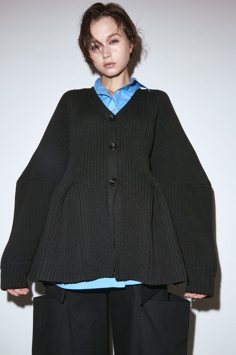Contour knit cardigan / コントゥア ニットカーディガン (Black)