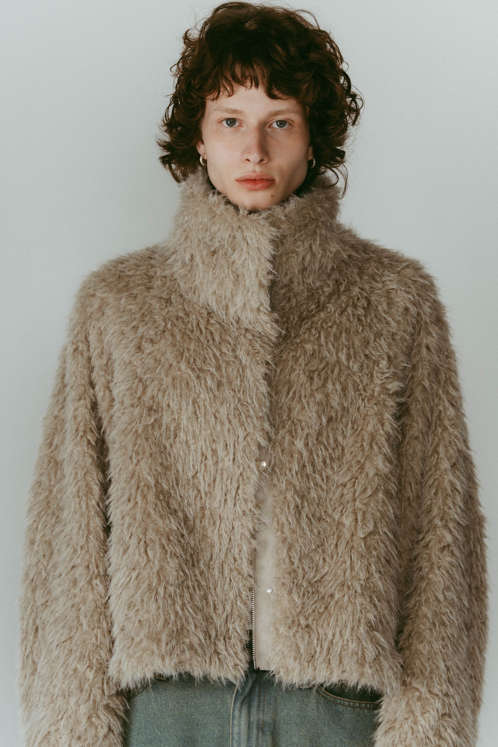 shaggy stand collar coat / シャギースタンドカラーコートブルゾン (アイボリー) / 25AW