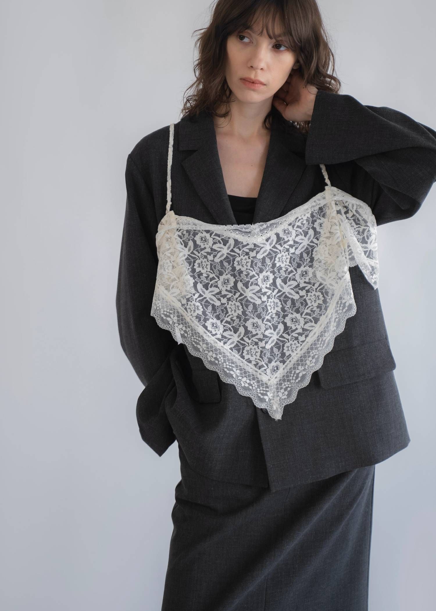 アレンジレース ジャケット (ブラック) arrangement lace shawl oversize JK (Black) /  26SS