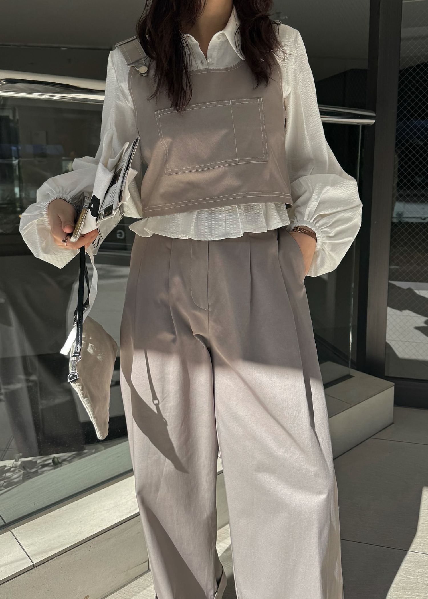 2piece roll up suspenders all-in-one (Caffe mocha) / 2ピースサスペンダーオールインワン (カフェモカ) / 26SS