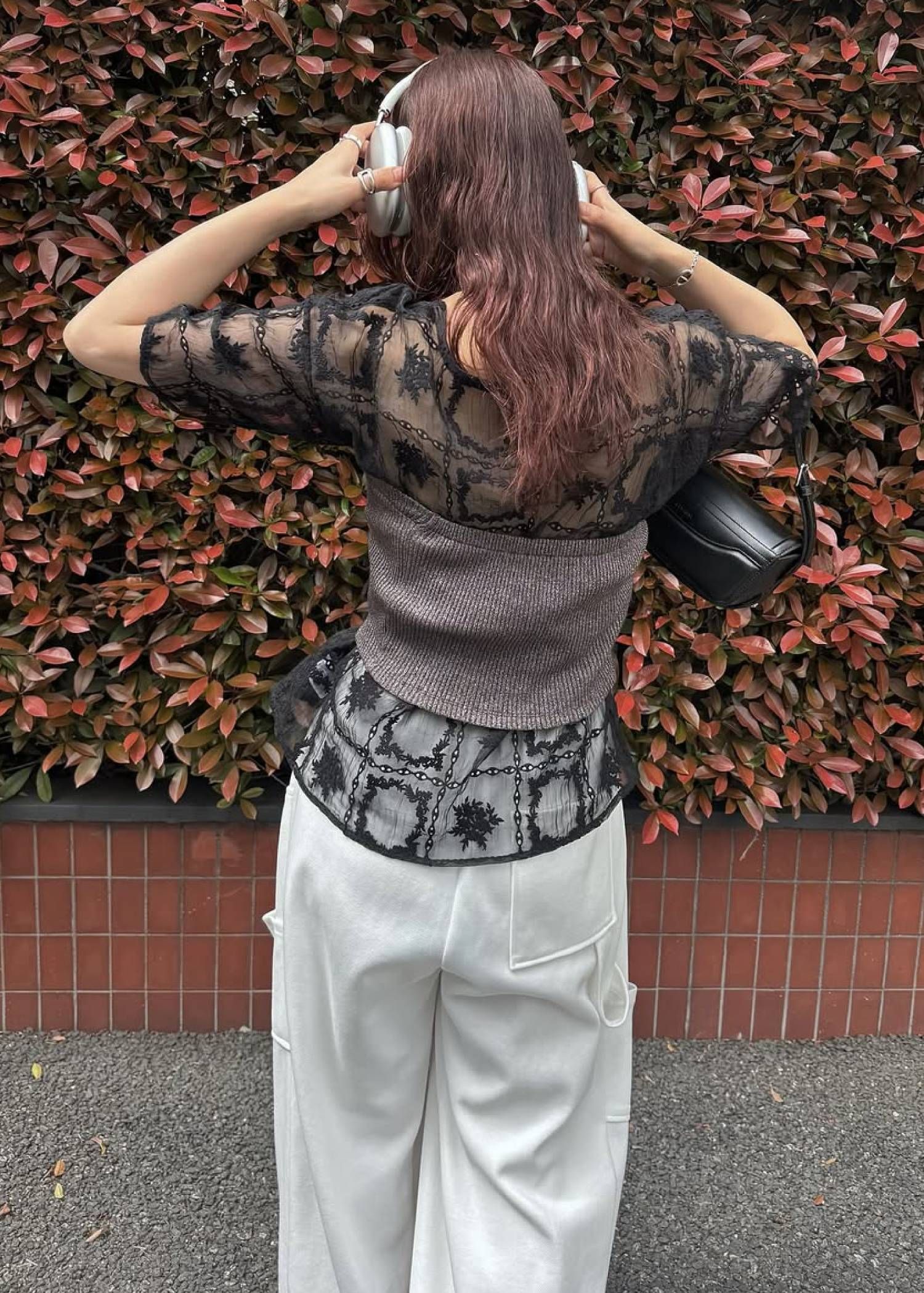 レースビッグTシャツ & リブトップス セット (Black) square lace big tee & rib tops SET (ブラック) /  26SS