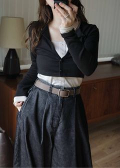 バイカラー レイヤードトップス (ブラック bicolor layered warm touch tops (Black) /  26AW
