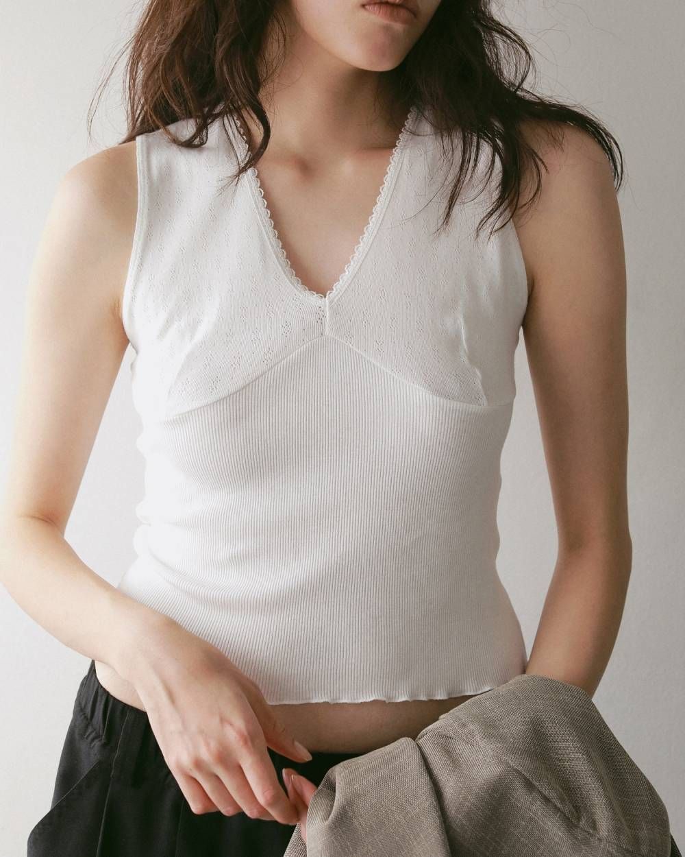 ヴィンテージ パターンメッシュ タンクトップ (ホワイト) Vintage Patternmesh Tanktop (White) / 27SS