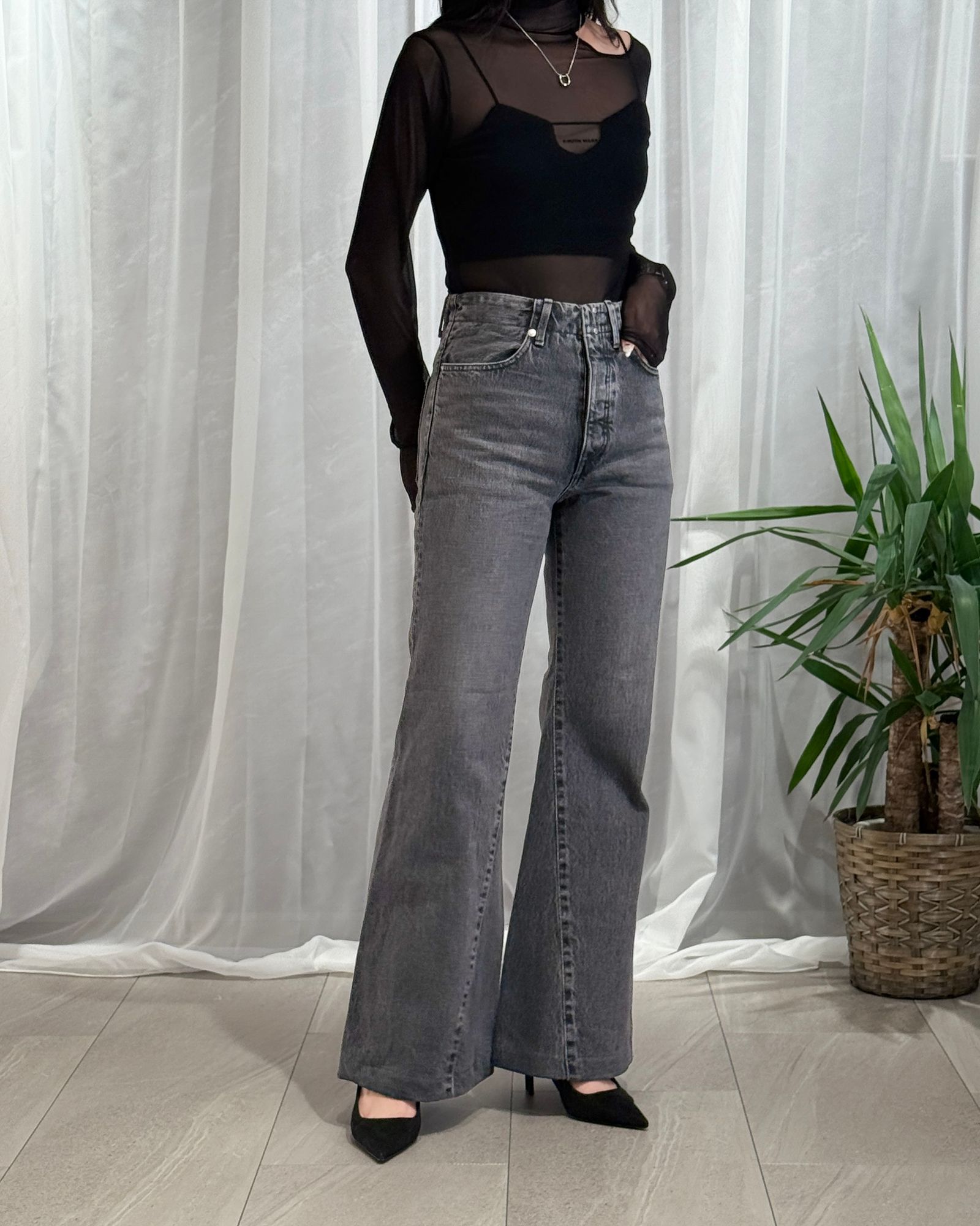 【25AW】FLARE JEAN TROUSERS / フレアジーンズ トラウザーズデニム (グレー) / レディース