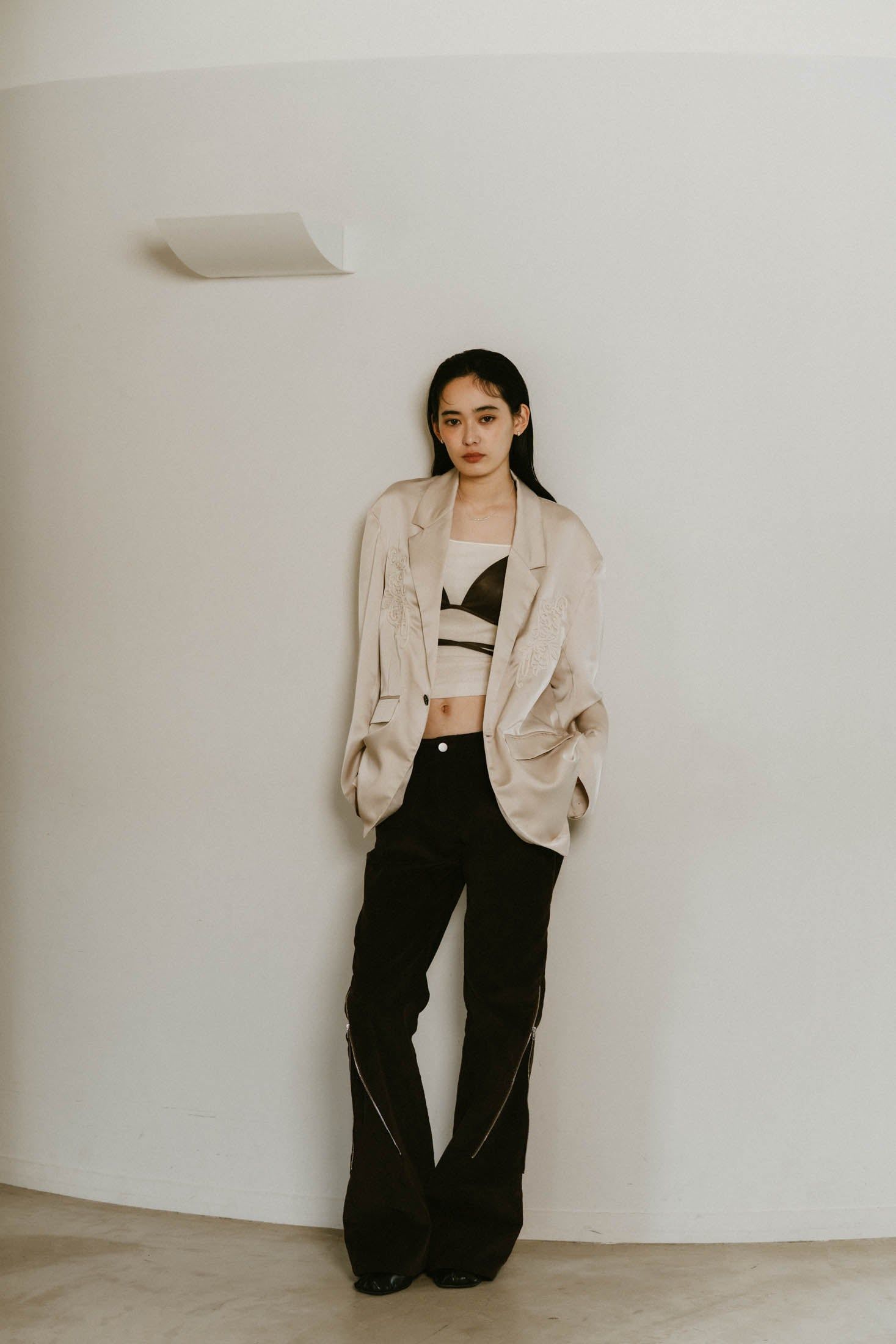 embroidered satin jacket / エンブロイド サテンジャケット (アイボリー) / 25SS