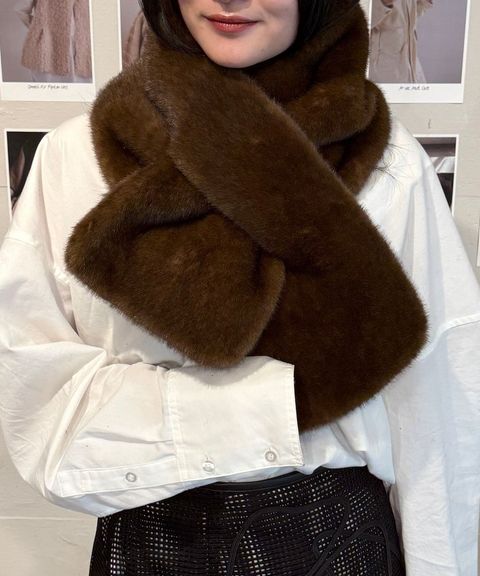 【25AW】Mink Like Fur Tippet (ブラウン) / ミンクライクファー ティペット / ストール / エコファー / フェイクファー