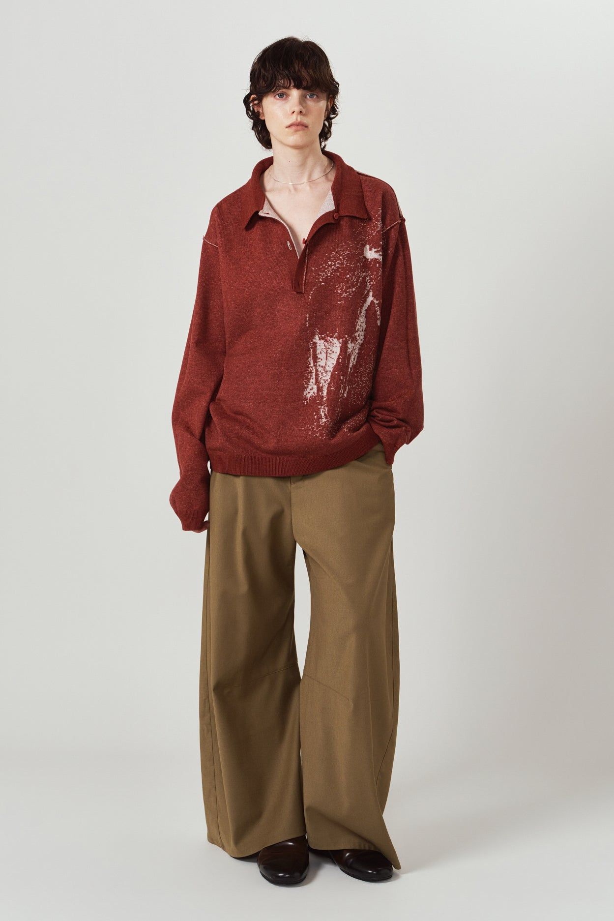 リバーシブル ジャガードポロニット (レッド) reversible jacquard polo knit(unisex) (Red) / 26AW