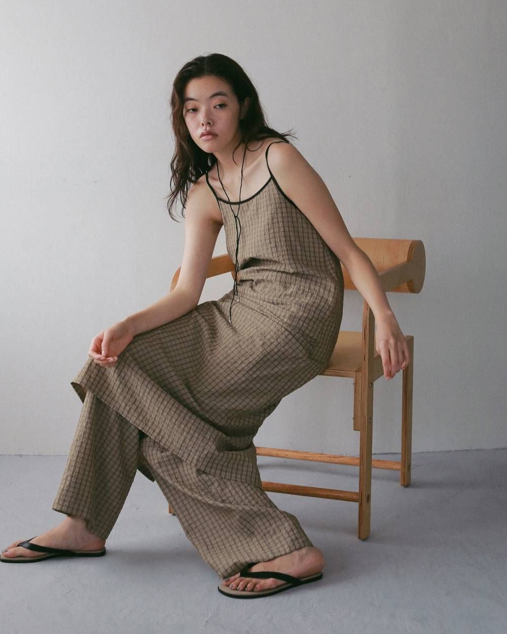 シアサッカー キャミワンピース (ベージュ) Suckercheck Cami Onepiece (Beige) / 27SS