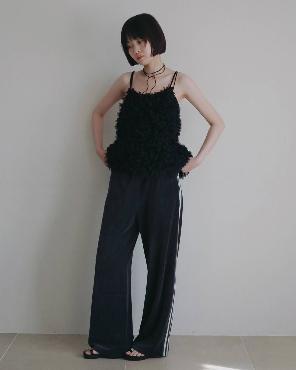 チュールフリンジ キャミソール (ブラック) Tulle Fringe Camisole (Black) /  26AW