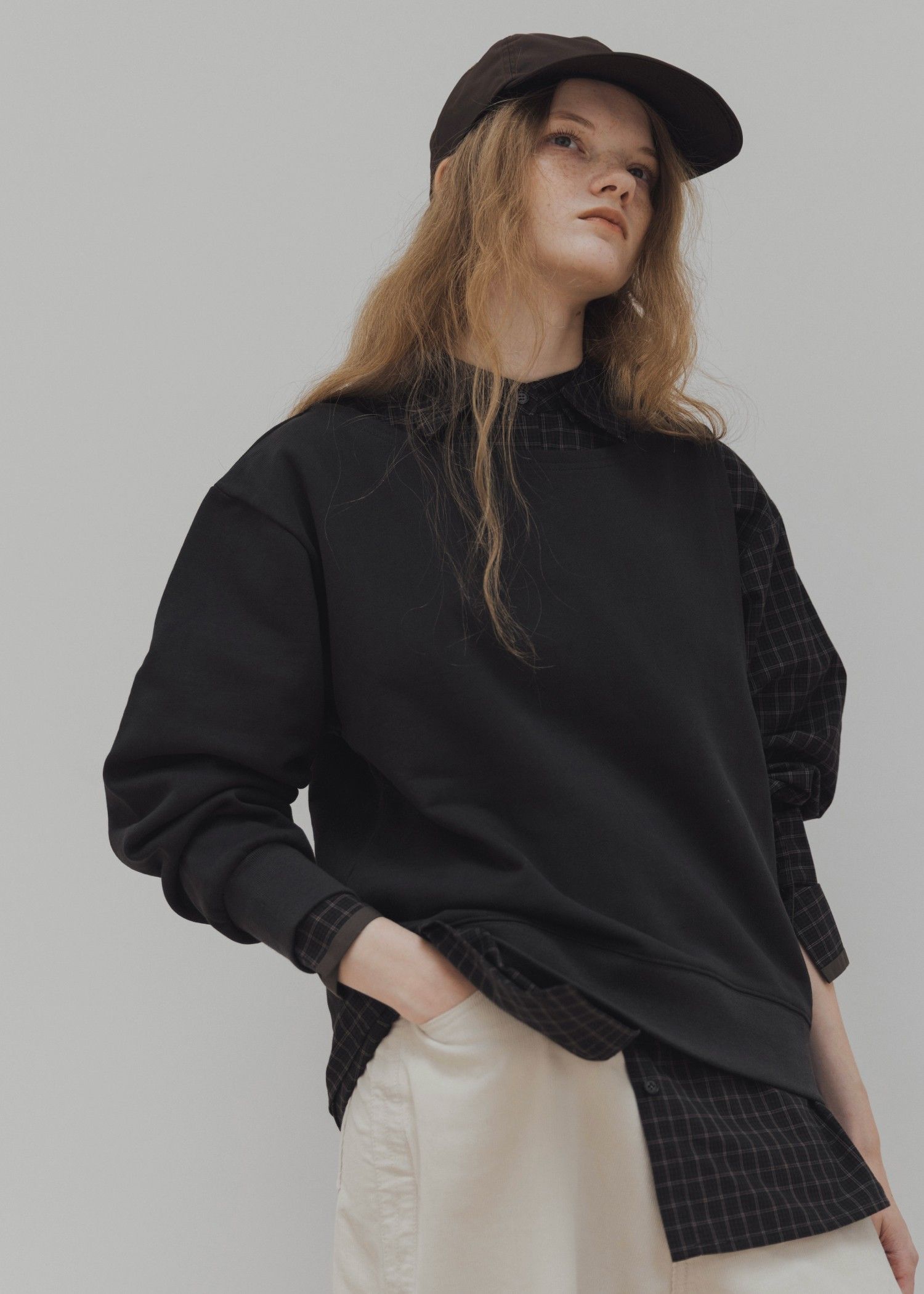 asymmetry 2 piece layered sweat / 2ピースレイヤードスウェット (ブラック) / 25AW /