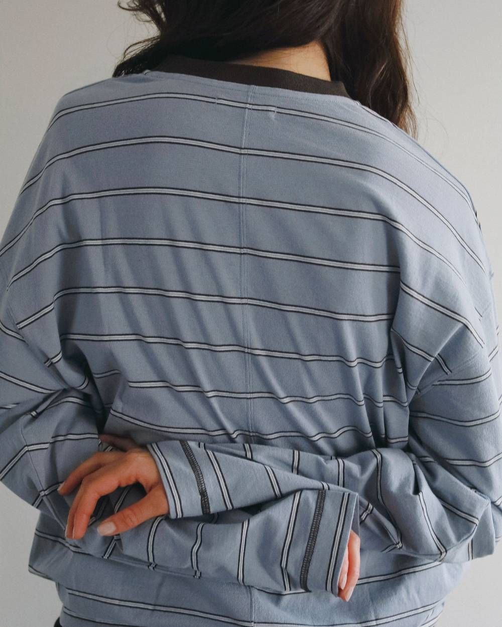 ボーダー ルーズロンT (アイスブルー) Border Loose Long T-shirts (Ice blue) /  26AW