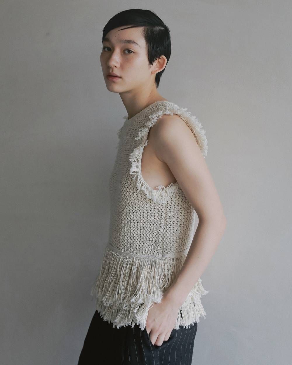 フリンジ ニットタンクトップ (アイボリー) Fringe Knit Tanktop (Ivory) / 26SS