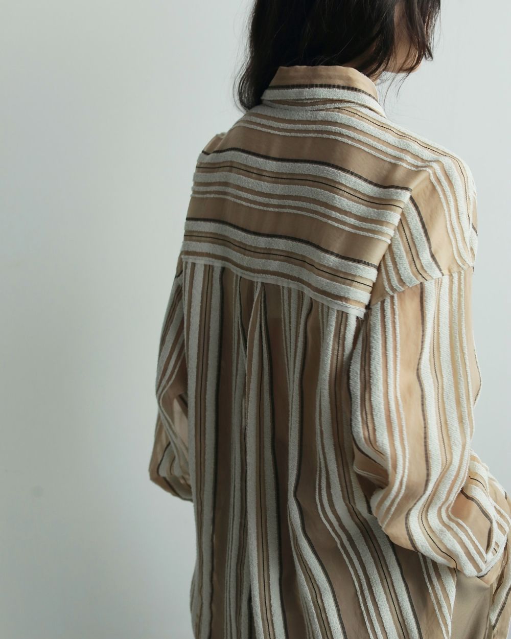 Sheer Stripe Shirts / シアーストライプシャツ (ベージュ)