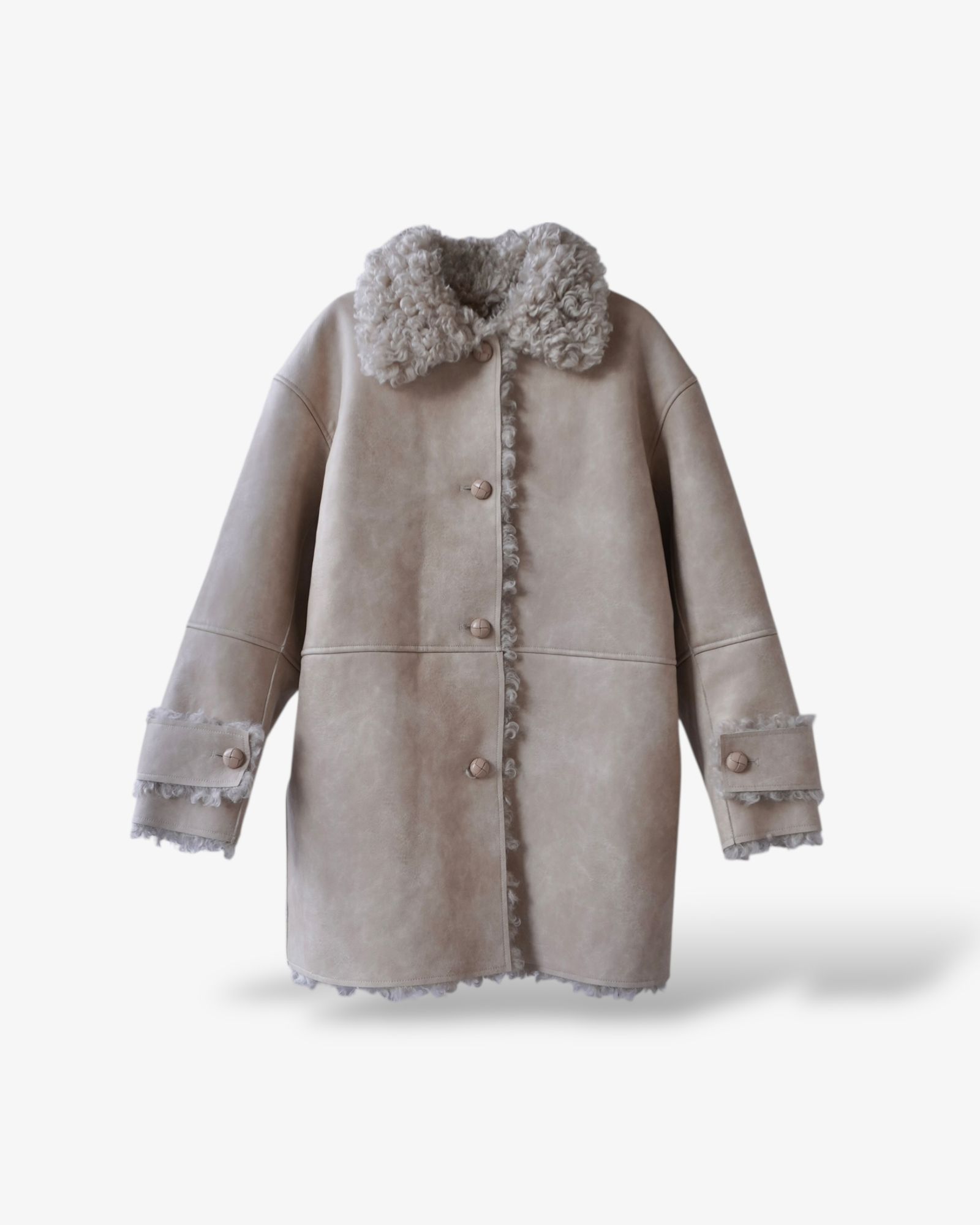 【25AW】Vintage Like Fake Mouton Reversible Coat (クリーム) / ヴィンテージライクムートン リバーシブルファーコート / エコファー / フェイクファー
