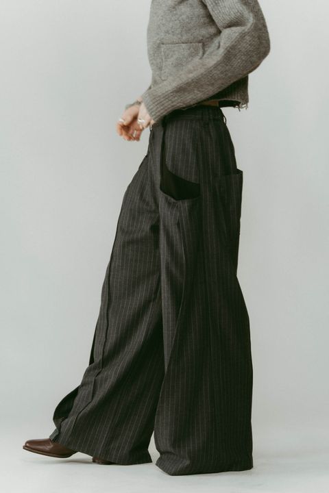 pierced drape pants(unisex) / ピアス ドレープ パンツ (ストライプグレー) / 25AW
