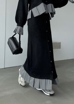 pleats docking button slit pencil knit SK / ドッキングペンシルニットスカート (ブラック) / 25AW