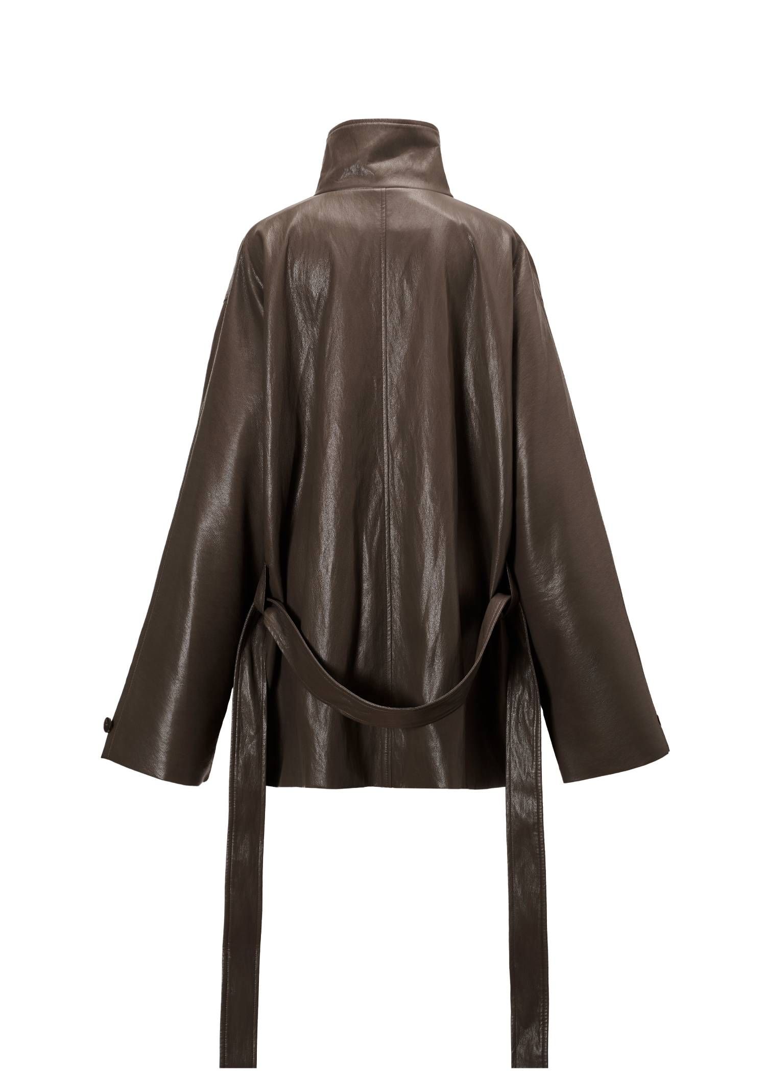 スタンドカラー レザージャケット (ブラウン) stand collar over size synthetic leather JK (Brown) /  26AW