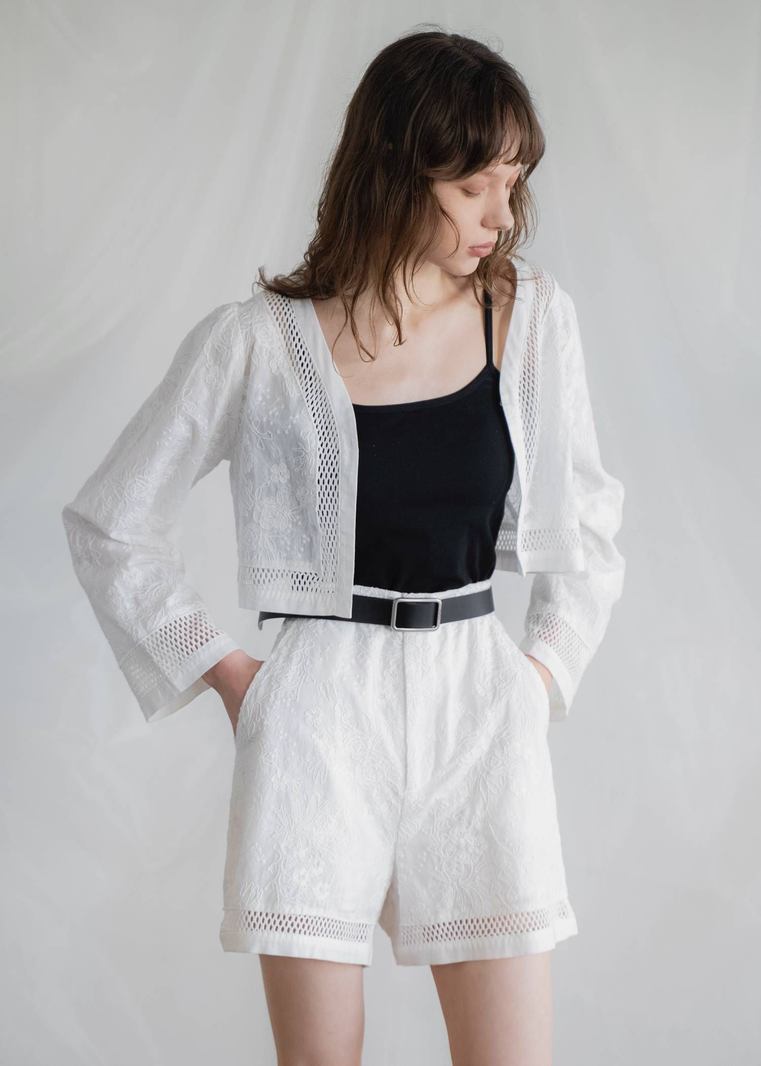 レースボレロ  (ホワイト) trimming lace cropped bolero BL (White) /  26SS