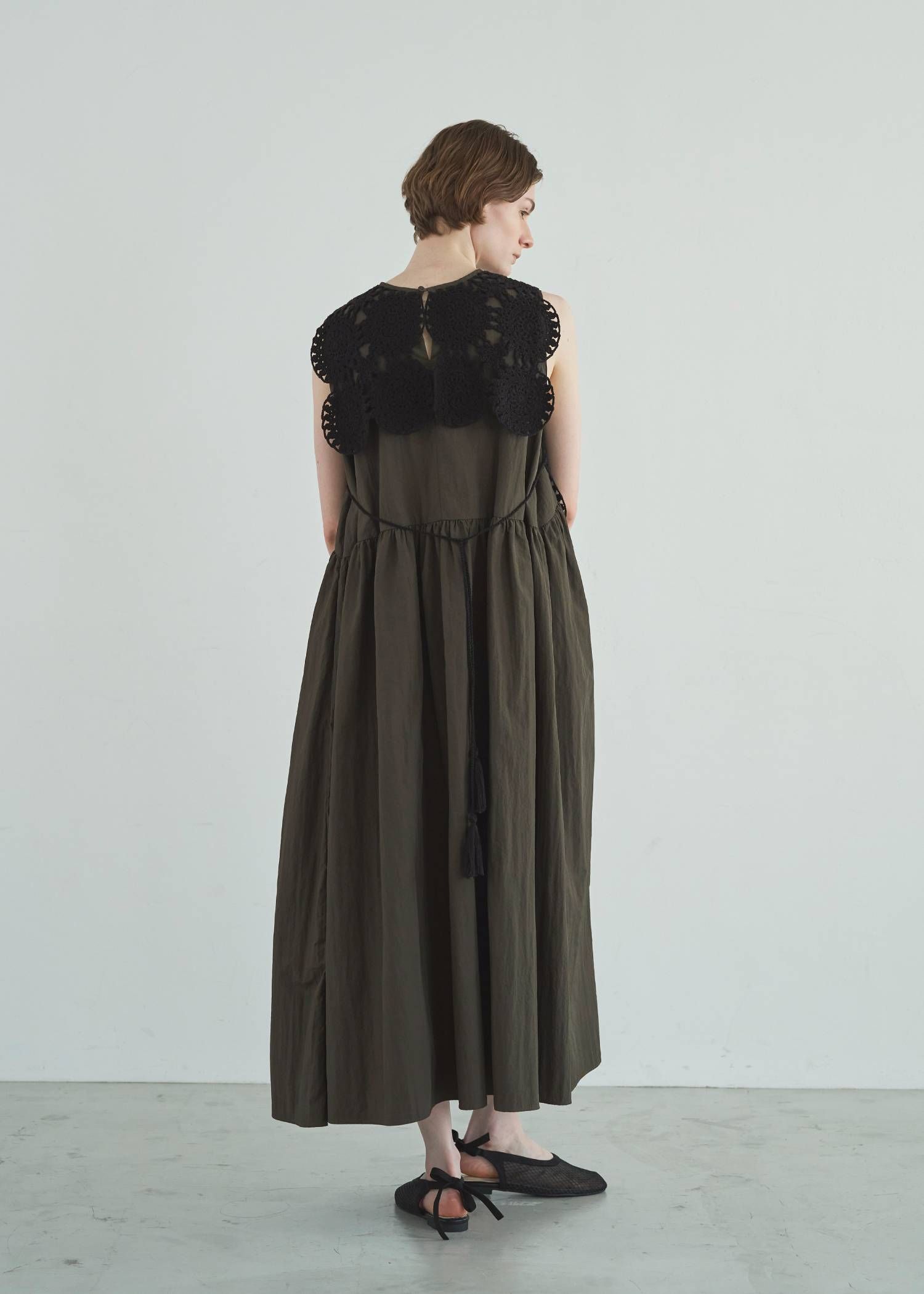 クロシェ ナイロンワンピース (カーキ) crochet knit layered nylon OP (Khaki) /  26SS
