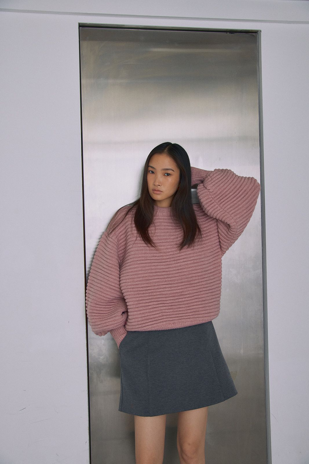 ボリュームスリーブニットトップス (ピンク) Raglan Sleeve Long Coat (Pink) / 26AW