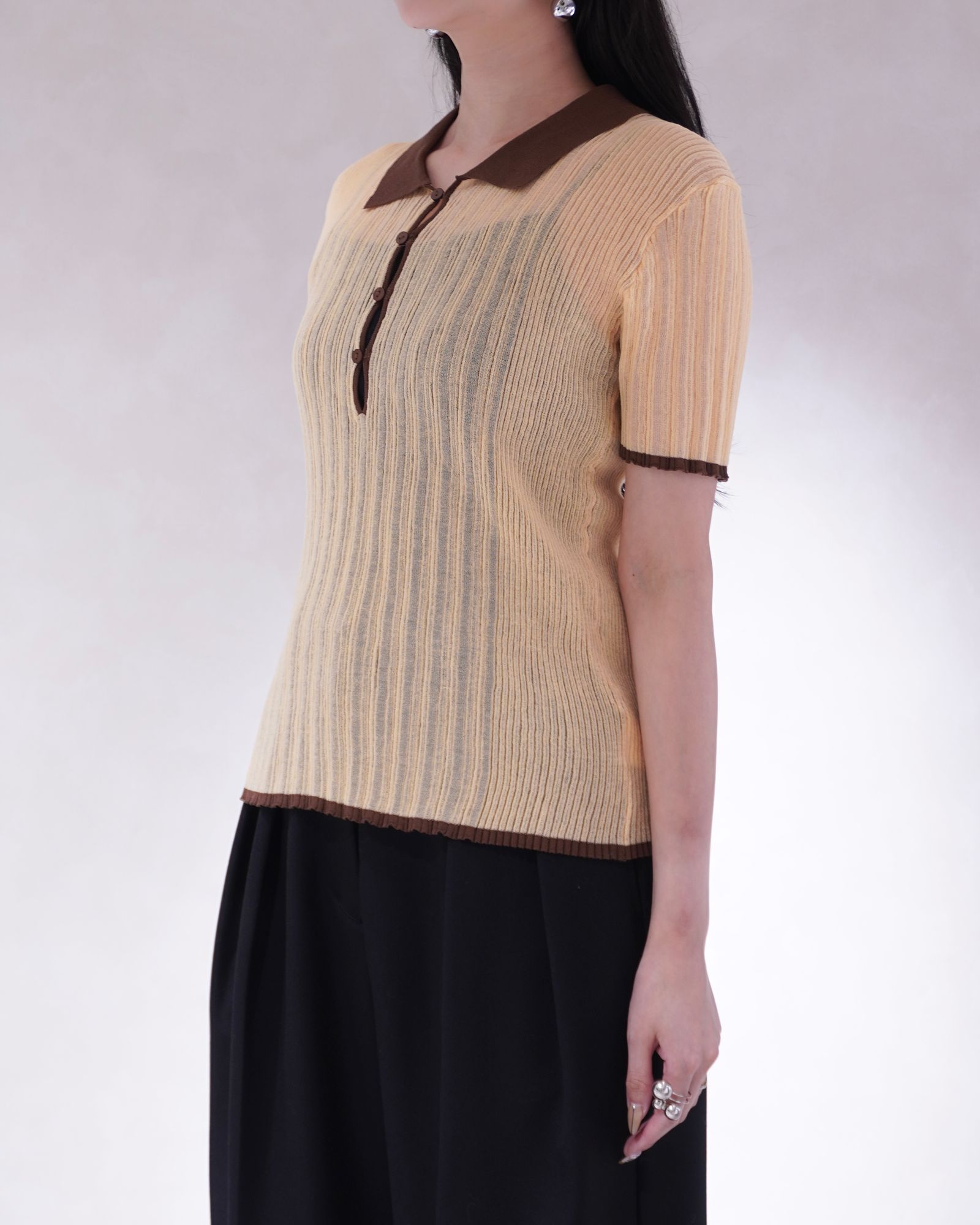 シアーニットポロシャツ (オレンジ) sheer polo knit
