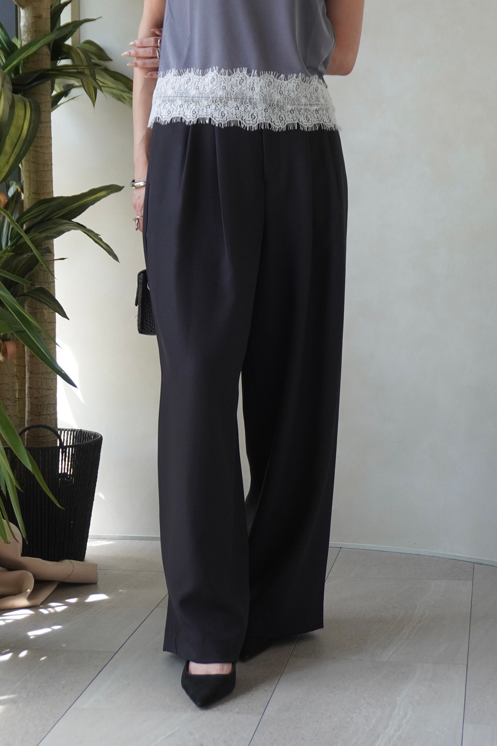 ドレープワイドパンツ (ブラック) Draped Wide-Leg Pants (Black) /  26AW