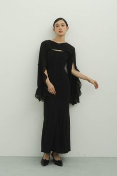 frill sleeves one piece / フリルスリーブ ワンピース ドレス (ブラック)