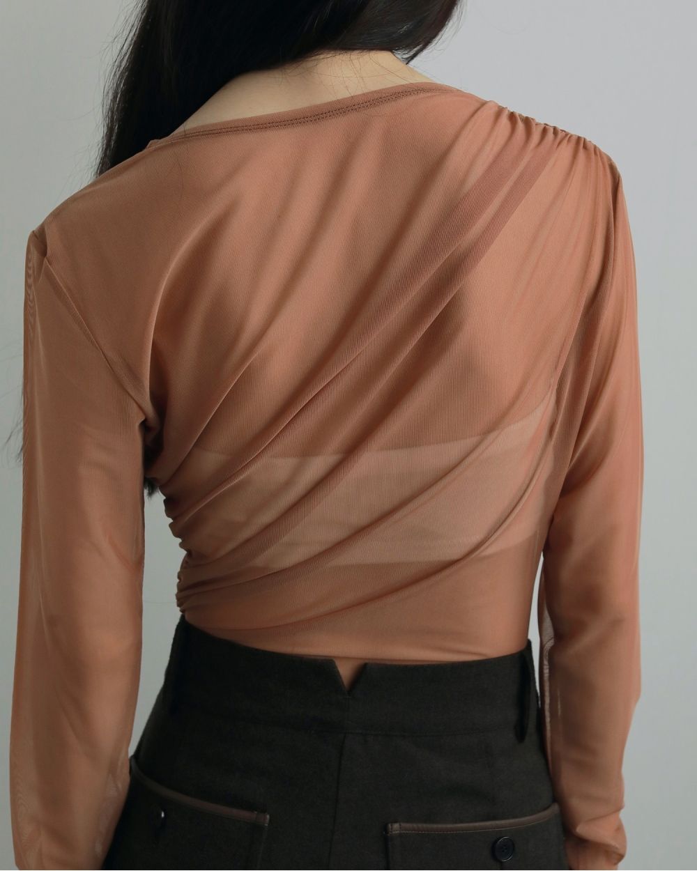 【25AW】Tulle Gather Bodysuit / チュールギャザーボディースーツ (テラコッタ)