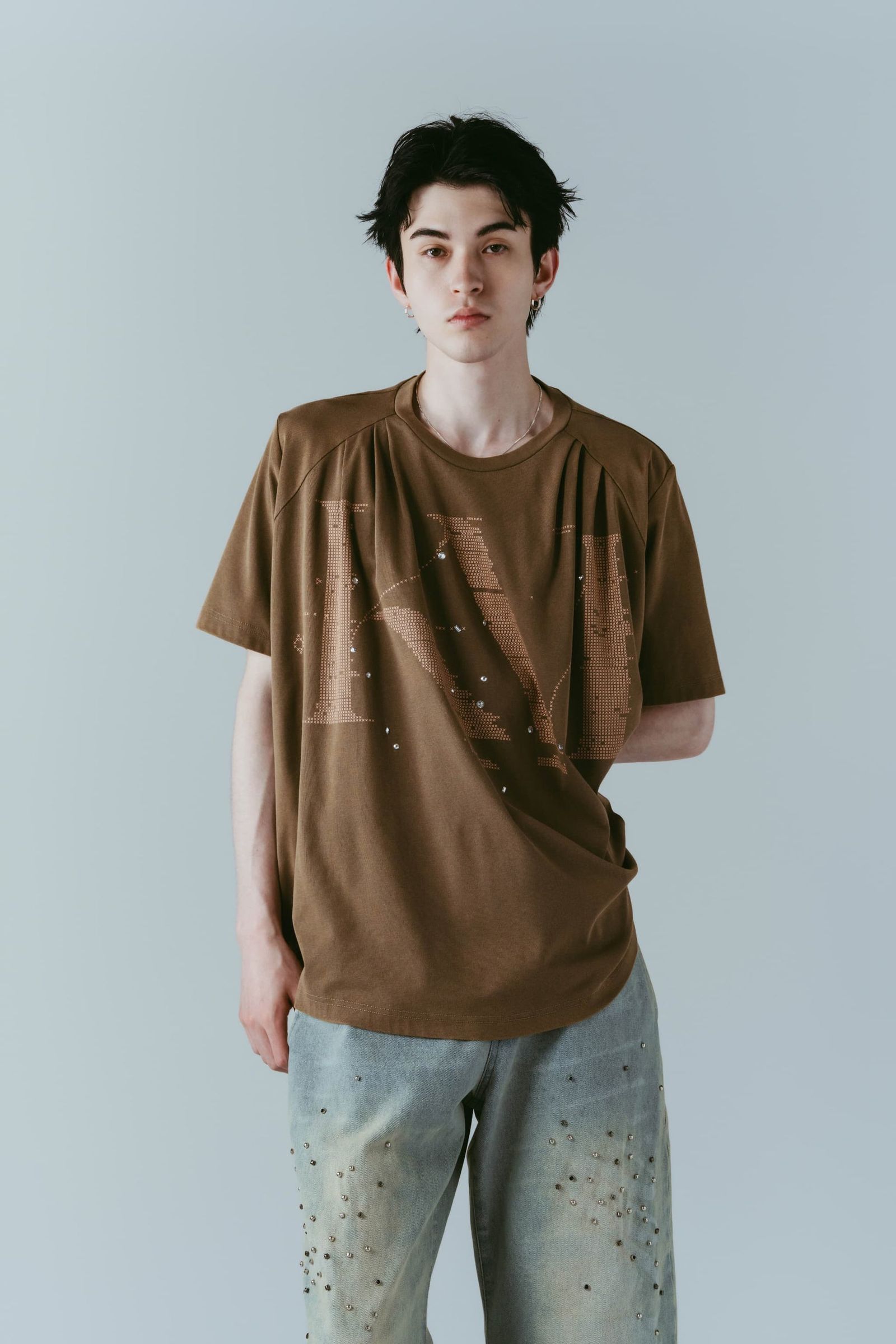 タック オーバーサイズTシャツ (ブラウン) tuck detail oversized tee(unisex) (Brown) /  26SS