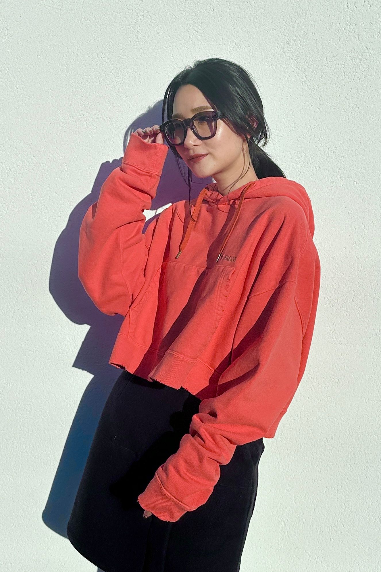 【残り1点】NOUNLESS SHORT HOODIE TOPS (ORANGE) / ショートフーディトップス オレンジ