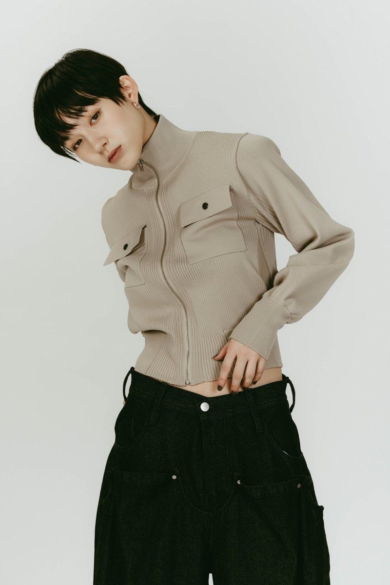pocket zip up knit (Sandbeige) / ポケットジップアップニット (サンドベージュ) / 26SS
