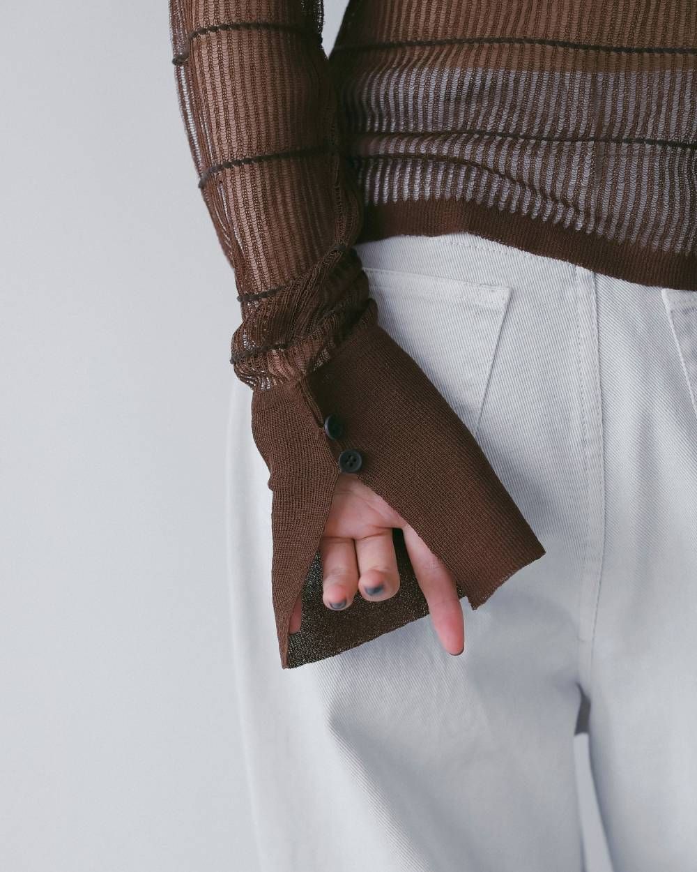 シアーボーダー ニットシャツ (ブラウン) Sheerborder Knit Shirts (Brown) / 26SS