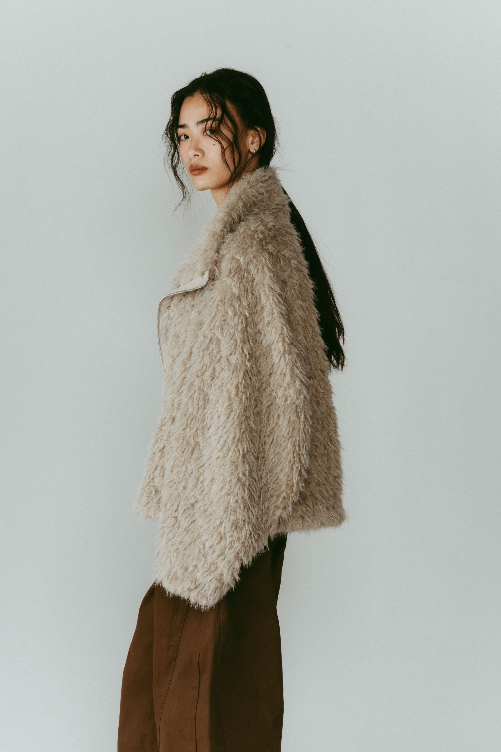 shaggy stand collar coat / シャギースタンドカラーコートブルゾン (アイボリー) / 25AW