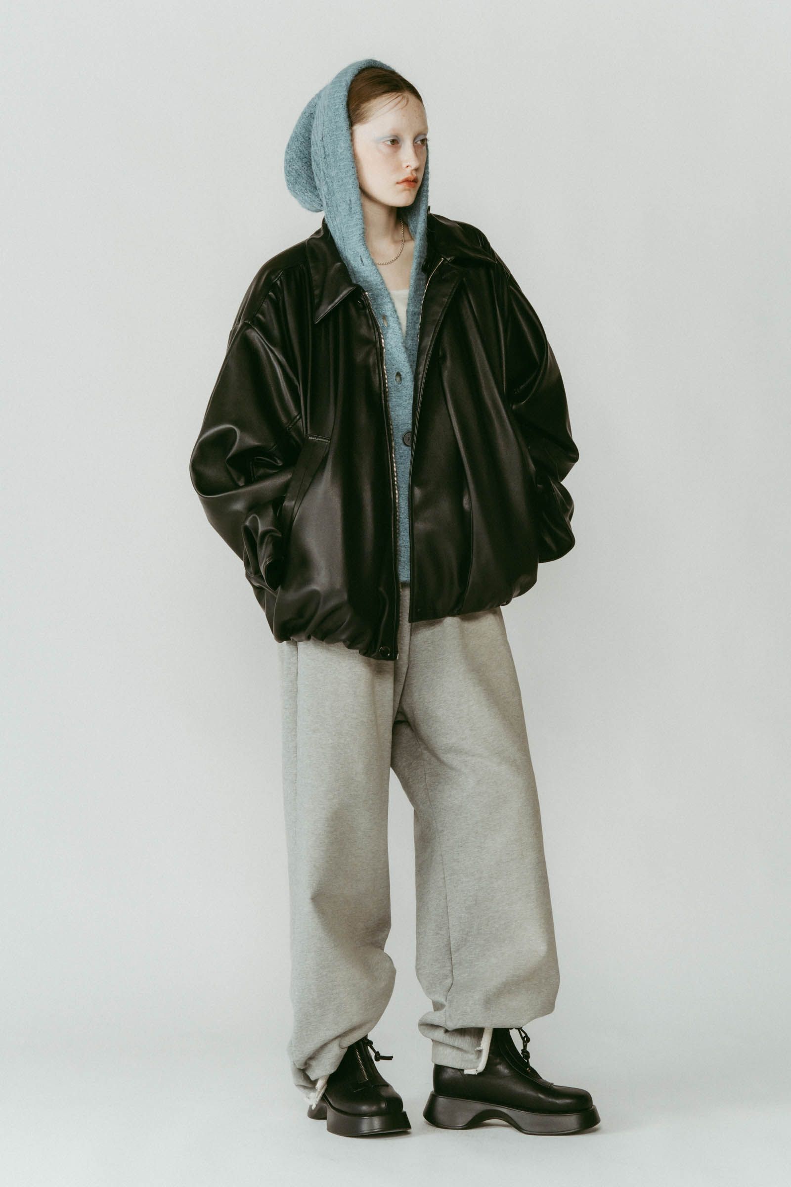 voluminous leather jacket(unisex) / ボリュームレザージャケットブルゾン (ブラック) / 25AW