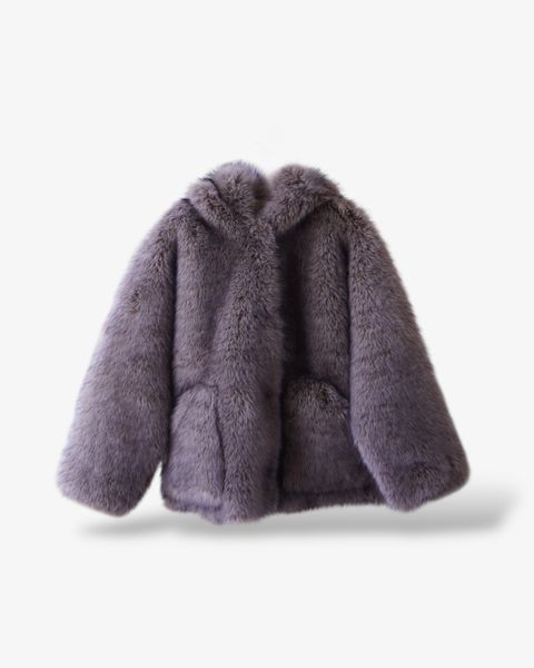 【25AW】Fox Like Fur Hoodie Coat / フォックスライクファー リバーシブルフーディコート (ベージュ) / エコファー / フェイクファー