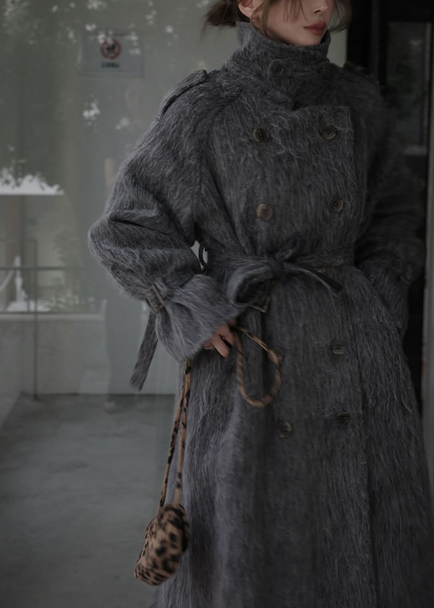 shaggy volume sleeve trench long coat / シャギー トレンチコート (チャコール) / 25AW /