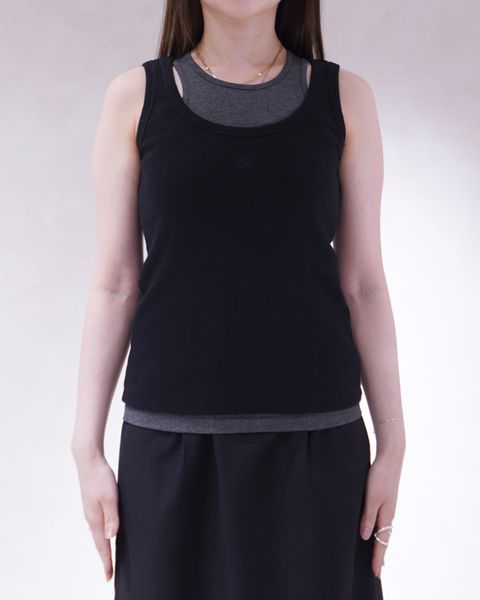 2ピース レイヤードロゴタンクトップ (ブラック) 2piece layered logo tank top